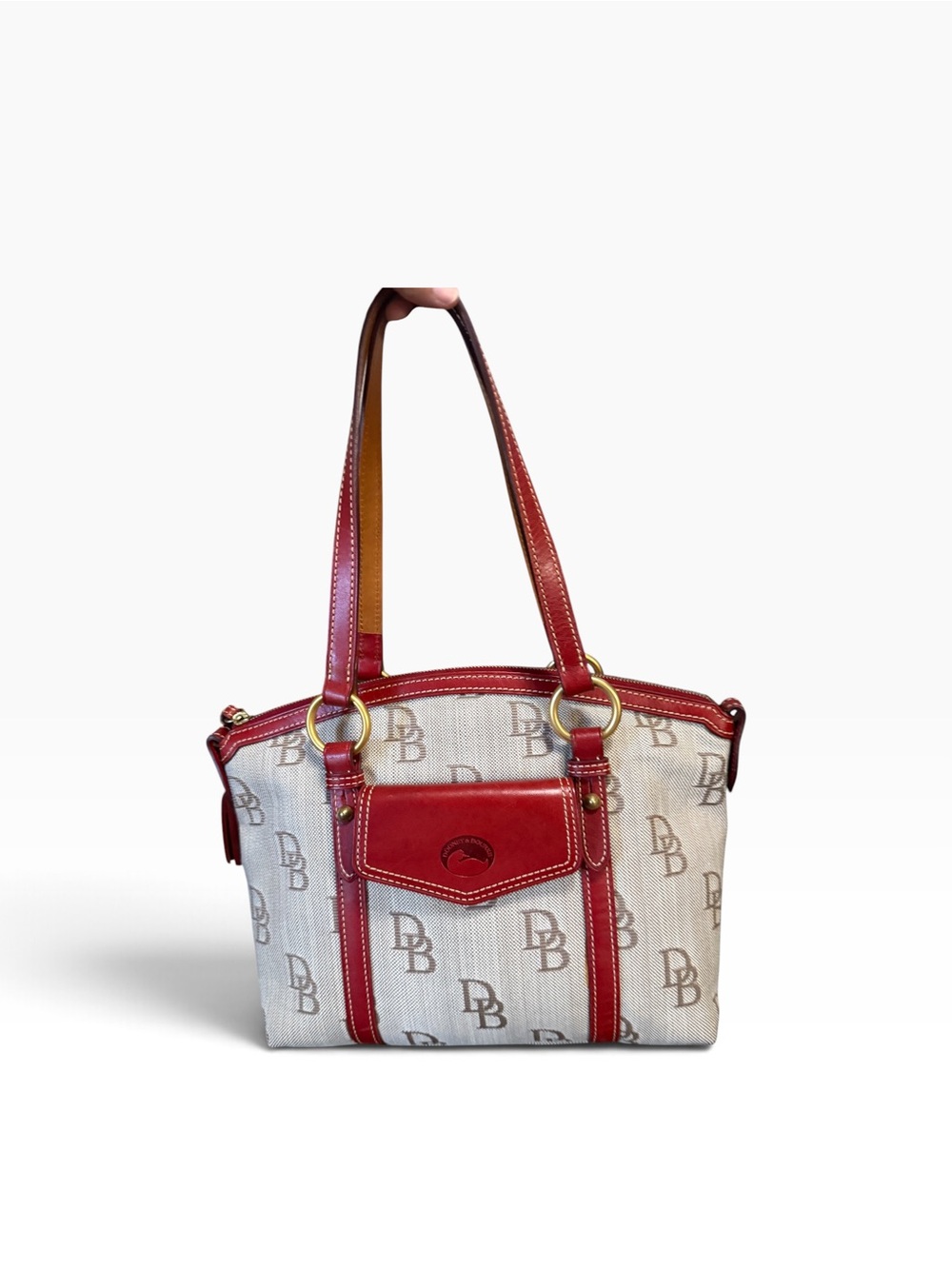 Dooney & Bourke Cream Signature Tote with Red Trim